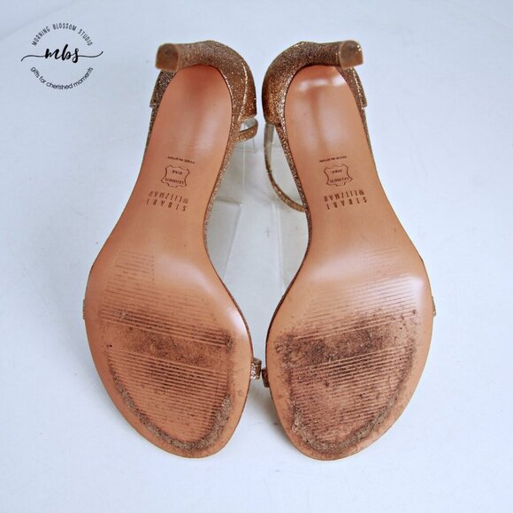 EUC Stuart Weitzman Nudist Glitter Heels in Gold Women 6.5 - Picture 12 of 13